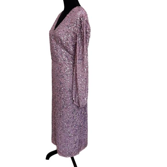 NEW MAC DUGGAL Purple Sequined Empire Waist Midi Prom Dress Size 14 - Picture 5 of 9